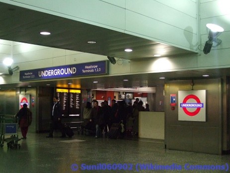 Entrance (below ground) to Heathrow Terminals 1,2,3 Tube Station
