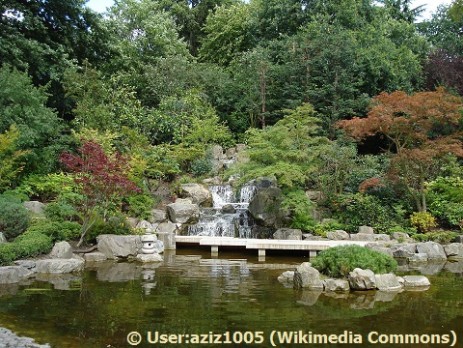View of Waterfall and Pond in Holland Park,London,UK